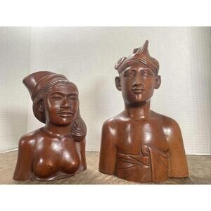Bali Nude Woman Man Wood Carvings Vintage Balinese Sculpture Large Asian Statues